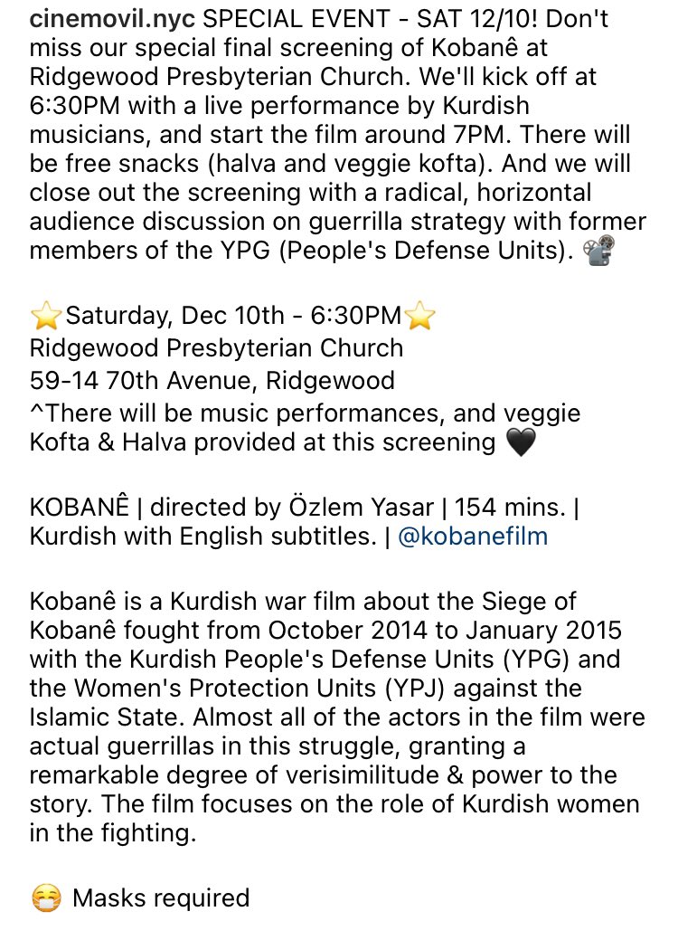 Emergency Committee for Rojava (@defendrojava) on Twitter photo Last chance to see Kobane by Rojava Film Commune in NYC tomorrow! Special screening with <a href="/cinemovilnyc/">cinemóvil nyc</a> <a href="/kominafilmaroj/">New Cinema Amûde</a> <a href="/FilmKurdish/">New York Kurdish Cultural Center</a> Last chance to see Kobane by Rojava Film Commune in NYC tomorrow! Special screening with <a href="/cinemovilnyc/">cinemóvil nyc</a> <a href="/kominafilmaroj/">New Cinema Amûde</a> <a href="/FilmKurdish/">New York Kurdish Cultural Center</a>