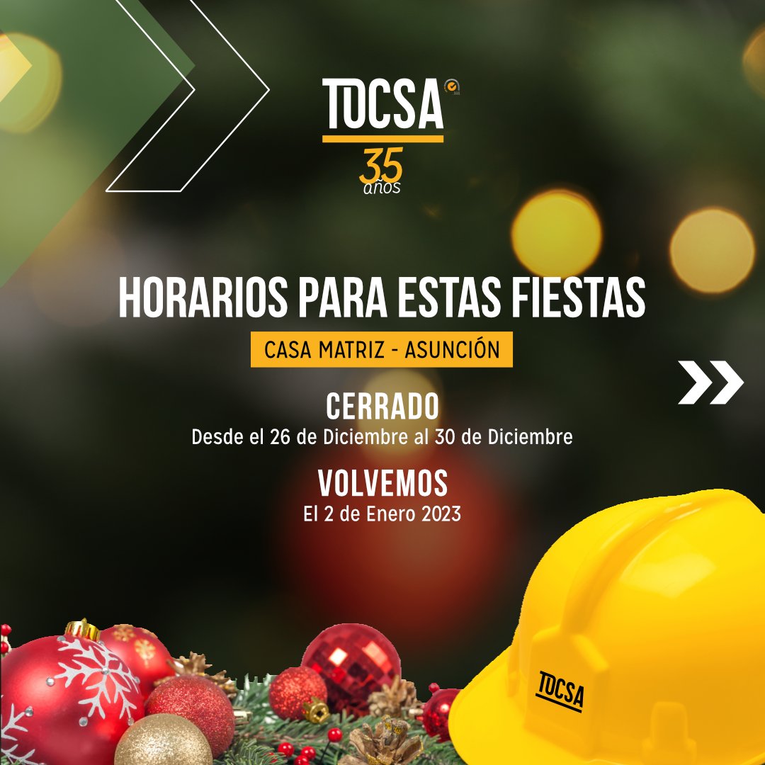 Tocsa_Tw's tweet photo. Compartimos a nuestros estimados clientes y proveedores nuestros horarios de atención para estas fiestas.
#tocsa #christmas https://t.co/hBCXQaE690