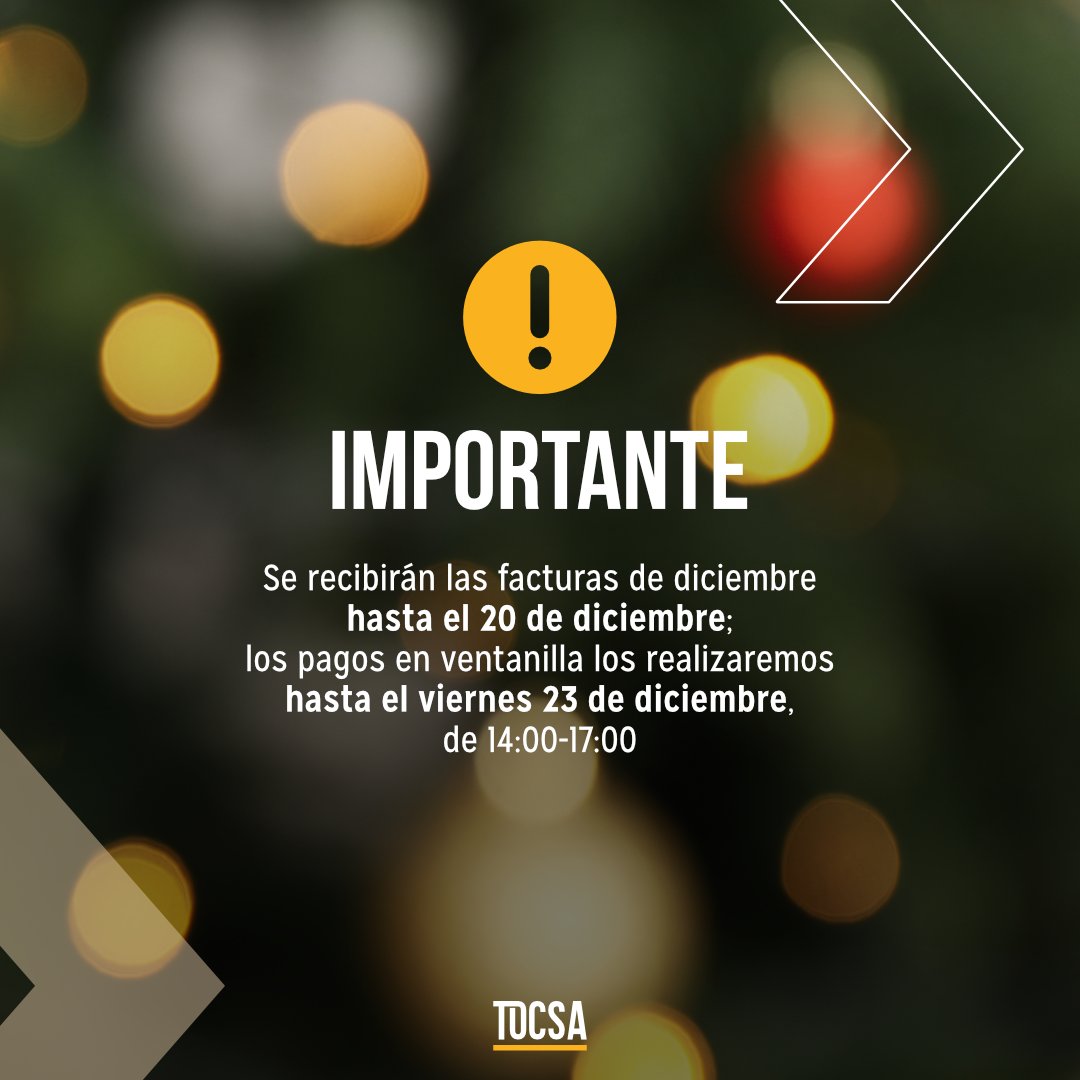 Tocsa_Tw's tweet photo. Compartimos a nuestros estimados clientes y proveedores nuestros horarios de atención para estas fiestas.
#tocsa #christmas https://t.co/hBCXQaE690