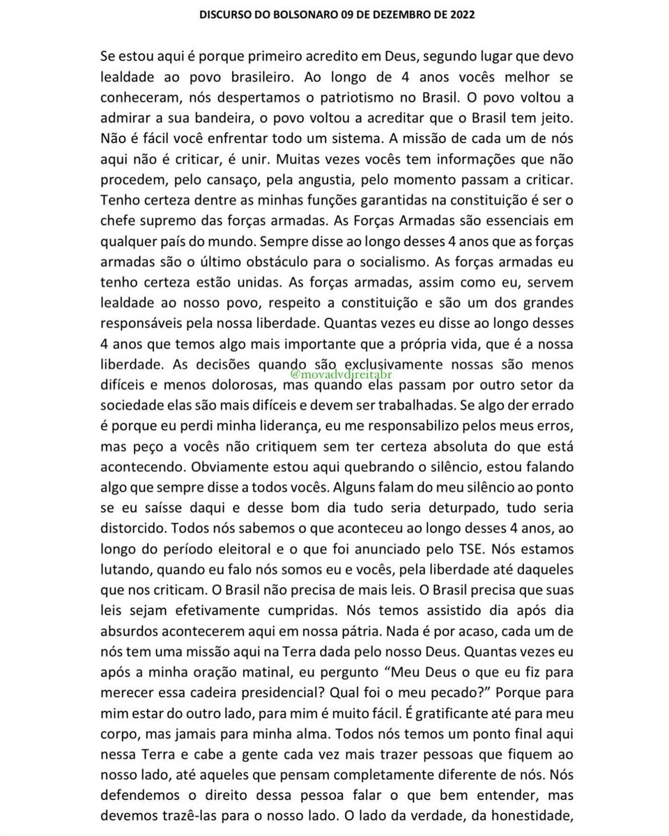 movadvdireitabr's tweet photo. Discurso de @jairbolsonaro hoje. 

Transcrição realizada pela advogada @tamygomes https://t.co/fC3zisGorp