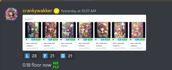 frutella786's tweet photo. Mika no Mika  Successful Play🥰

@mikanoomika was minting for like 0.001, art was fire and nobody was undercutting the floor so called it at 0.018 and went to sleep, 0.18 peak, bought 4 more around 0.06 with offers, Bullish as fk. Can't wait for the next collection

0.018 -> 0.18 https://t.co/TeOUmopWYb