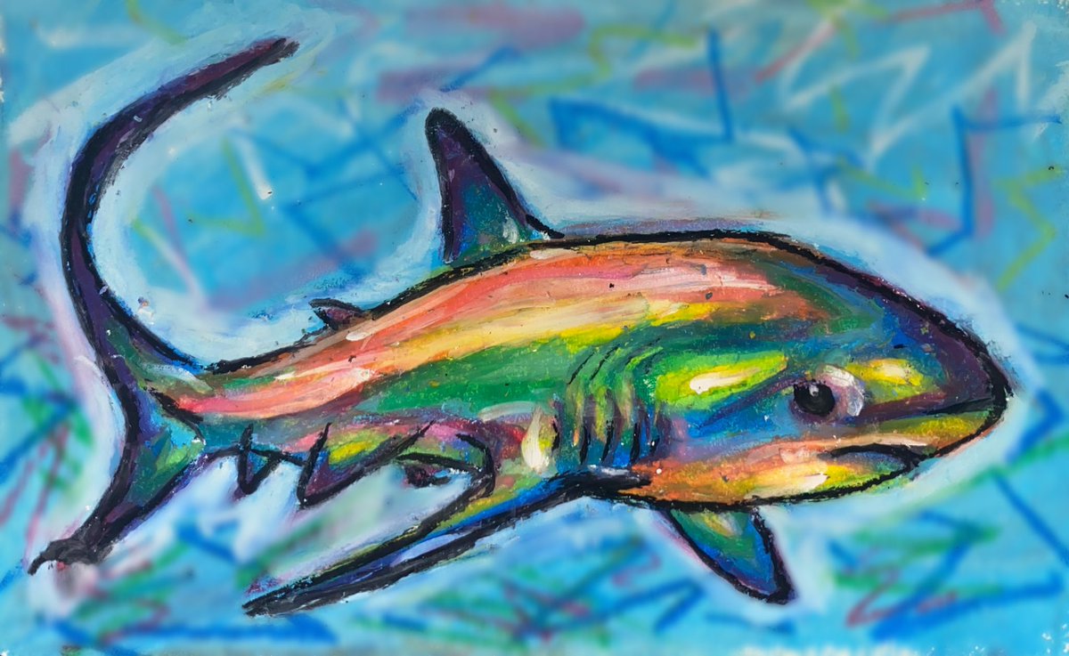 IsabelJoyArt's tweet photo. i did draw more rainbow sharks though please love them theyre such sweet boys #artistsontwitter #oilpastels https://t.co/GgDLeDhL25