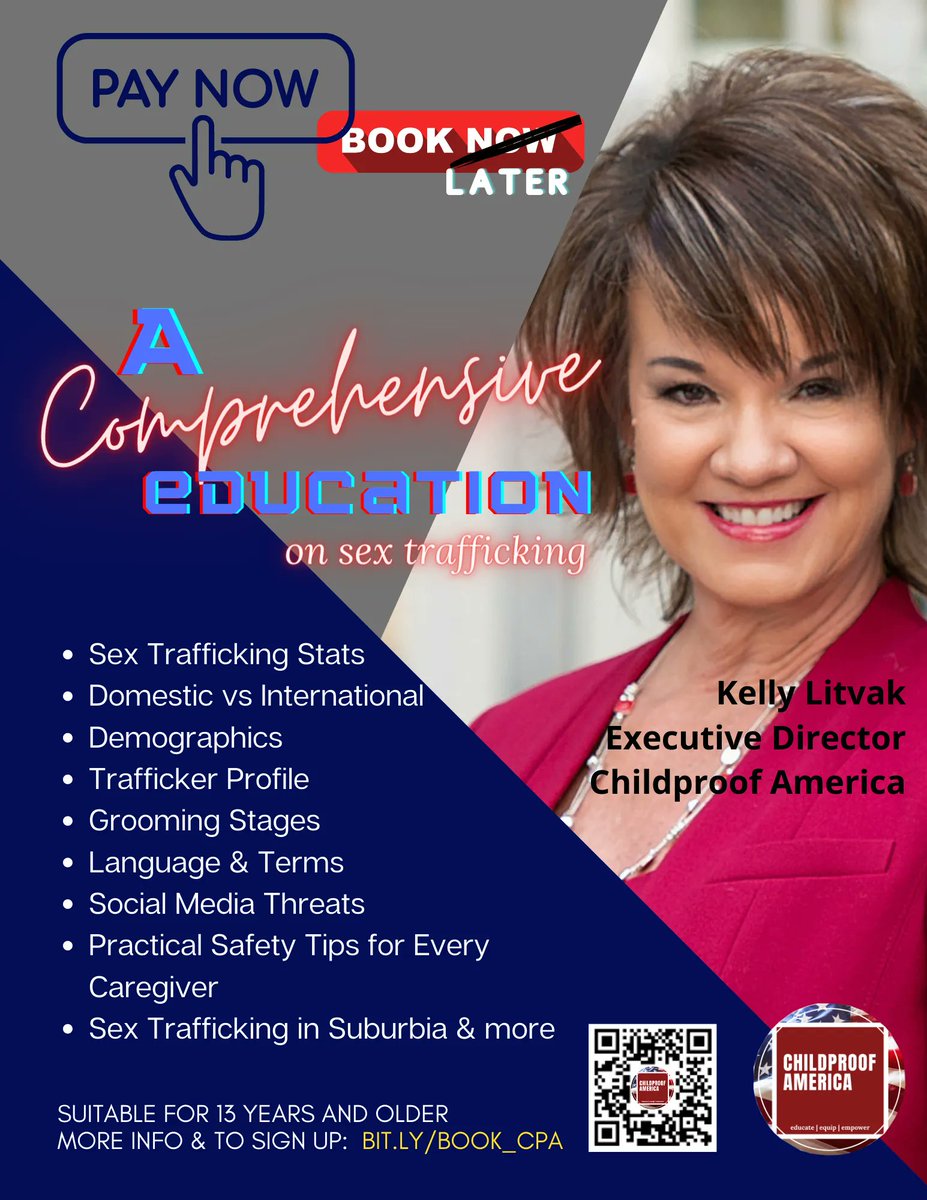ChildProofUSA's tweet photo. 📢 $500 off December Promotion! Knowledge is power in the fight against trafficking.  Book a comprehensive presentation today for your community, social, work or school event!
Pay your promotional speaking fee this month &amp; select your event date in 2023!
https://t.co/PsNhOT8hin https://t.co/zb2KIlFgf3