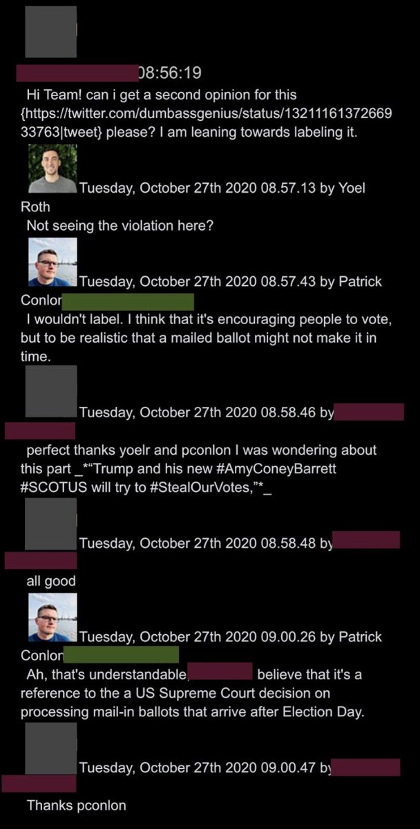 @ShellenbergerMD @bariweiss @JohnBasham @TitaniaMcGrath @RealJamesWoods 42. “THAT’S UNDERSTANDABLE”: Even the hashtag #StealOurVotes – referencing a theory that a combo of Amy Coney Barrett and Trump will steal the election – is approved by Twitter brass, because it’s “understandable” and a “reference to… a US Supreme Court decision.” 