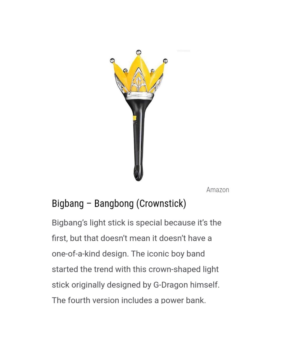 MChartBIGBANG's tweet photo. • K-POP’S 17 MOST UNIQUE LIGHT STICKS

They’ve been a must-have in the K-pop fandom ever since #BIGBANG first introduced the concept

BIGBANG – Bangbong (Crownstick)

The iconic boy band started the trend with this crown-shaped light stick originally designed by @IBGDRGN himself https://t.co/YNffTqsaTc