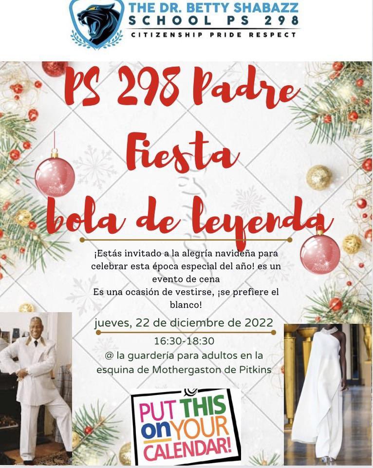 Information Bank! PS 298 Parent Holiday  Dinner 🍲! LEGEND BALL!!!!
