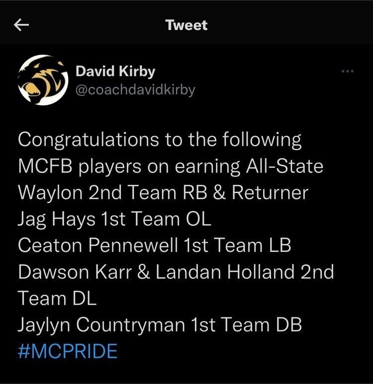 Congratulations to the Monroe City Football All-State Players!!! #MCPRIDE
