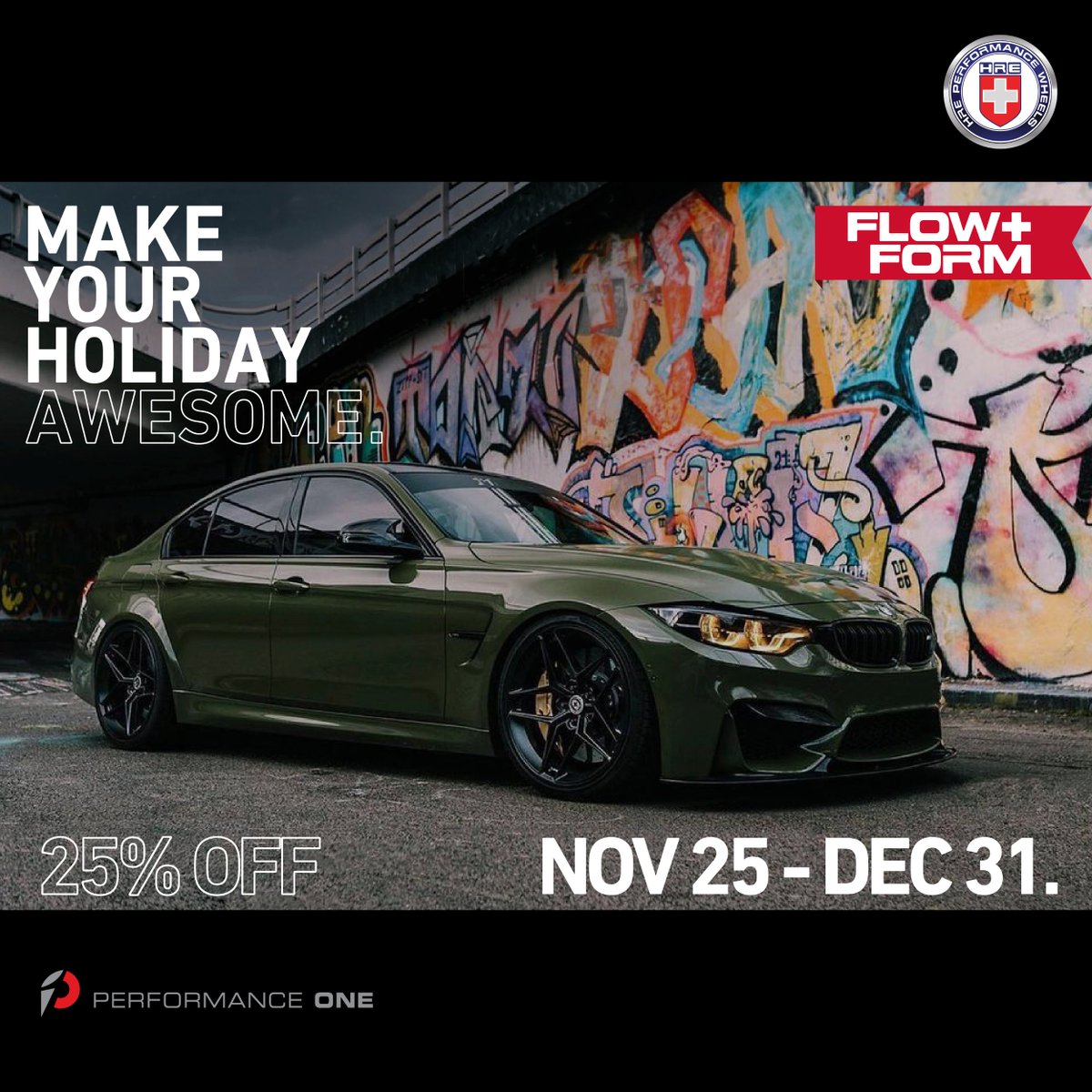 There's still time to spice up the holidays this year - all in stock @FlowForm_Wheels are 25% OFF until December 31st! · Contact us for more details | ✉️: info@performanceone.ca . . . . . . #hrewheels #flowformwheels #industrystandard #holidaysale #25off #bmw #mcars #bmwm
