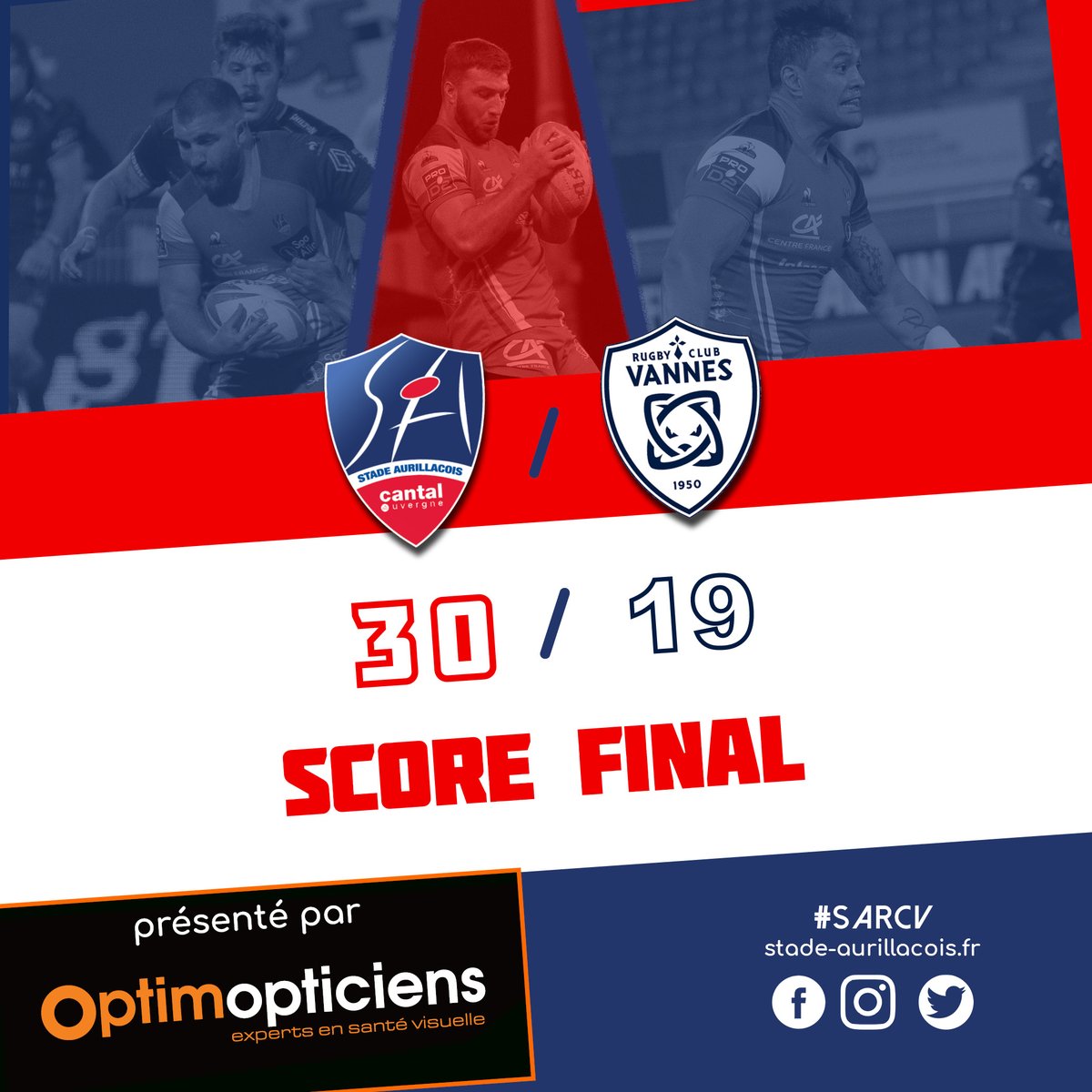 SArugbyofficiel's tweet photo. #SARCV
Nouvelle victoire du @SArugbyofficiel présentée par Optim Opticiens !
Les Aurillacois ont battu les Vannetais sur le score de 30 à 19 !
AJ Coertzen a signé un doublé lors de cette rencontre.
#SAfamily #StadeAurillacois #Bienplusquunmaillot
🔴🔵🏈🏈💪💪 https://t.co/JVUs8hDuw5