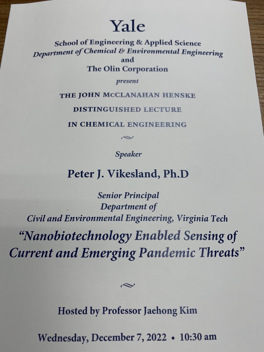 Many thanks to @YaleEnvEng for the invitation to give the John Henske Distinguished Lecture earlier this week. An unexpected honor! Thanks to @JaehongKim_Yale for hosting. Great visit with @LeaRWinter, @TheElimelechLab, @jordan_peccia, @johnfortner, @drew_gentner and others.