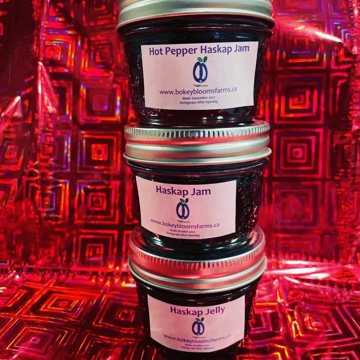 bokeybloomsfarm's tweet image. Are you looking for a #shoplocal stocking stuffer. Our sampler pack would be perfect. It has a Haskap jam, Haskap jelly and a hot pepper Haskap jam all for $11.50. We can also customize. Don&apos;t hesitate to reach out for details.
