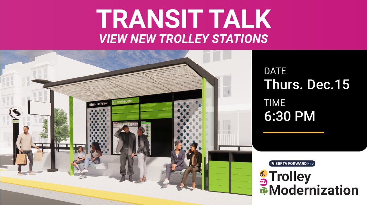 SEPTAPHILLY's tweet photo. Join us on TONIGHT at 6:30PM for a Trolley Mod Transit Talk to see how your input influenced station design and next steps: https://t.co/mWIUDVQSSt! #ISEPTAPHILLY #waytogo #TrolleyModernization https://t.co/1yeFHASj6e