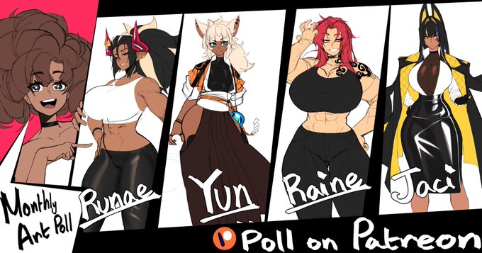 December is OC art poll 
we got
Runae 🐲
Yun 🍔
Raine ❤️‍🔥
Jaci ✨

slight design leak for Yun but I really wanted him on it
poll is held on the pa tree on ⬇️ 