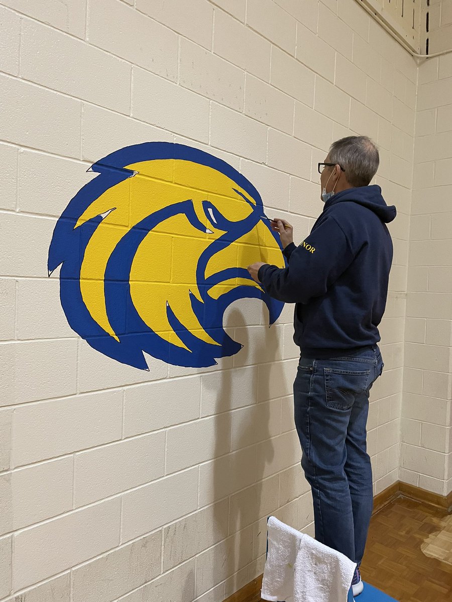 Mr. Minor painting Goldhawks the gym! Looks amazing!! @minor67 @TDSB_BandBPS