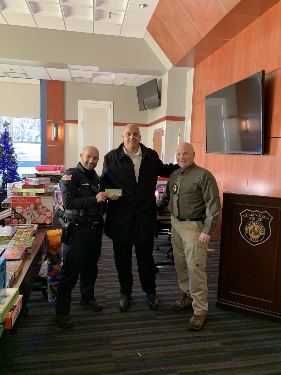 School Resource Officer Nicholas Dulchinos and Lieutenant James Russell accepted a check from State Representative Mike Soter today. The money will go towards the BPD’s Stuff-A-Cruiser program which was started to help local families in need during the holidays.