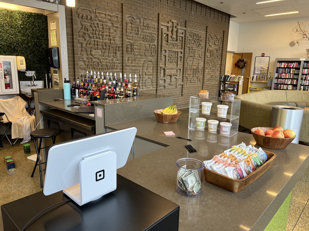 RichlandWA's tweet photo. Richland Library's Coffee Space Reopens! 
Come say hello to Laurie, owner of Kozy Kup 2, or one of her friendly staff located in the lobby of the library. If you are lucky, you may even meet the other "K" in the family, Kayden! Hours are 9am-4pm Mon - Sat. https://t.co/pfaAm9v9MC https://t.co/uIIQyKV8tr