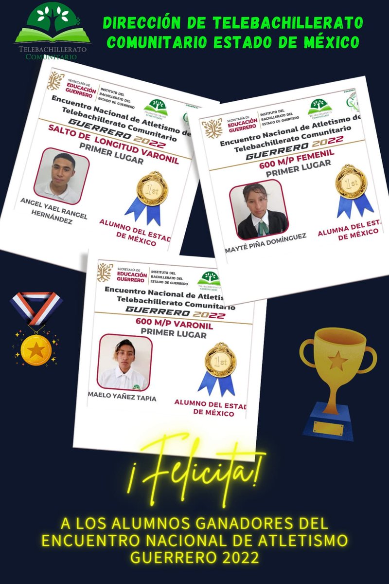 VeronicaRB04's tweet photo. La Delegación Deportiva que represento al Estado de México en el Encuentro Nacional de Atletismo en Acapulco Guerrero, obtuvo el primer lugar en el medallero a Nivel Nacional.
Felicitaciones a nuestros alumnos por este resultado!!!! https://t.co/Kwf5tzDCJ4