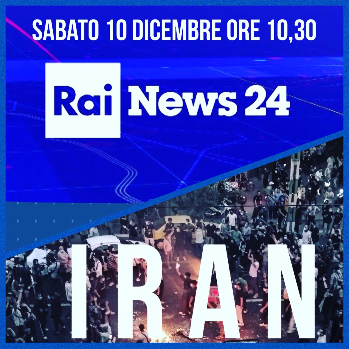 Sabato 10 Dicembre è la Giornata Mondiale dei Diritti Umani. 
Alle 10,30 a Rainews24 parliamo di #Iran  

#IranProtests2022 #IranRevolution2022 #MahsaAmini #stopiranexecutions #giornatamondialedirittiumani