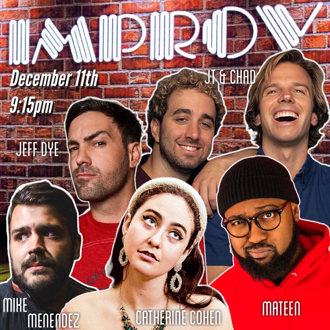 Stoked to be back @HollywoodImprov THIS SUNDAY 12/11 with:
@goingdeepchadjt 
@chadandjt 
@catcohen 
@JeffDye 
@MateenStewart 

GET TICKETS: bit.ly/3Y6dAUY