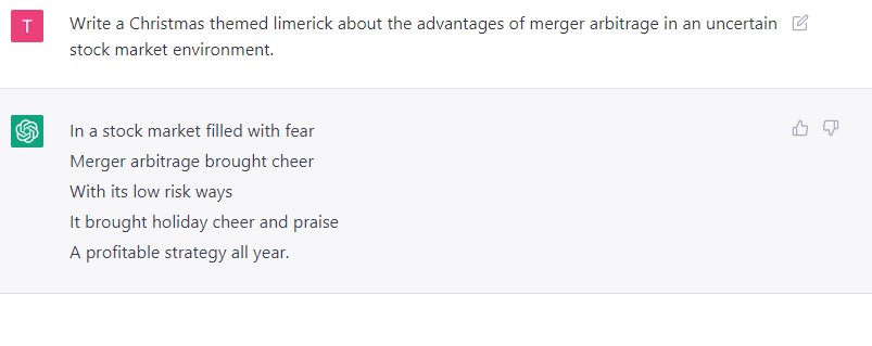 MaxamCap's tweet photo. A bit of informative fun and seasonal cheer from ChatGPT AI

#alternatives #arbitrage #bondsarenotenough #gotarb? https://t.co/qw1bXnNlu9