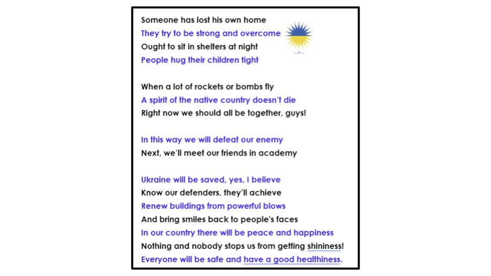 Here is a touching poem written by one of my students in Ukraine. It is a very personal look at the war. President Zelensky and the Spirit of Ukraine indeed deserved to be named Time's 2022 Person of the Year.🇺🇦