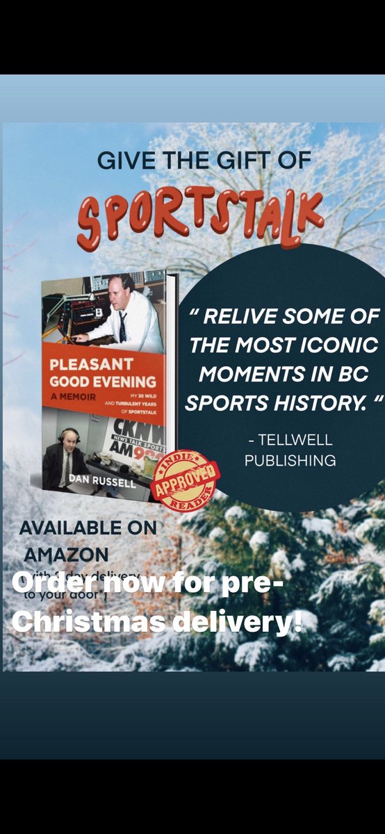 🎄🎄 TWO MORE HOURS 🎄🎄  FINAL ALERT: The “Gift of Sportstalk” is awarding ONE MORE COPY of “Pleasant Good Evening” to a ST follower. Deadline: 3p (PT) Friday. 🎅

“RETWEET” this post for auto entry.

danrussellsportstalk.com
