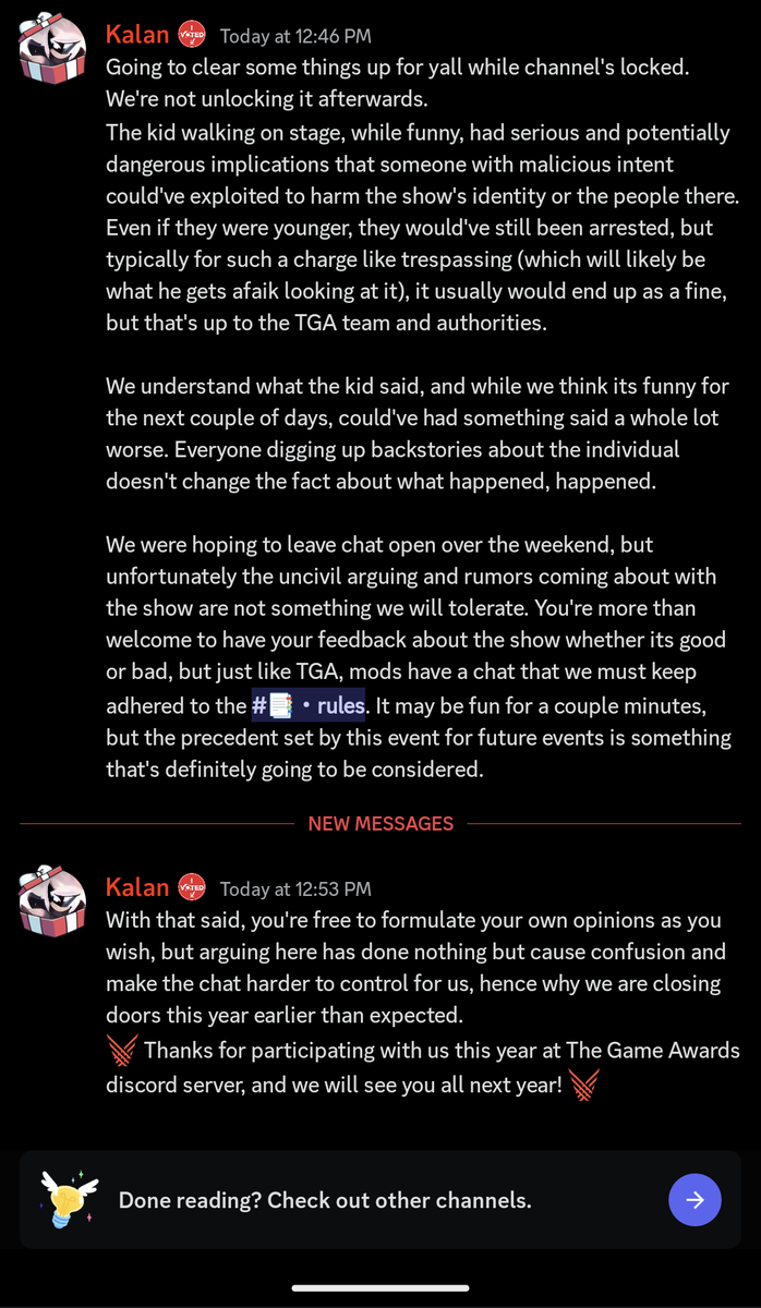 LitMadHatter's tweet photo. Discord mod when people are having fun having a discussion about a person who spiced the event at the end:
#TheGameAwards #TGAT #TGA2022 #Discord https://t.co/S6IxhZK28O