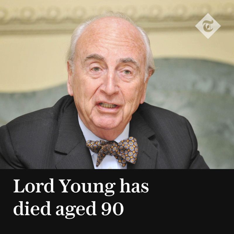 Telegraph's tweet photo. 🔴Lord Young of Graffham, a Cabinet minister under Margaret Thatcher and a successful businessman, has died aged 90