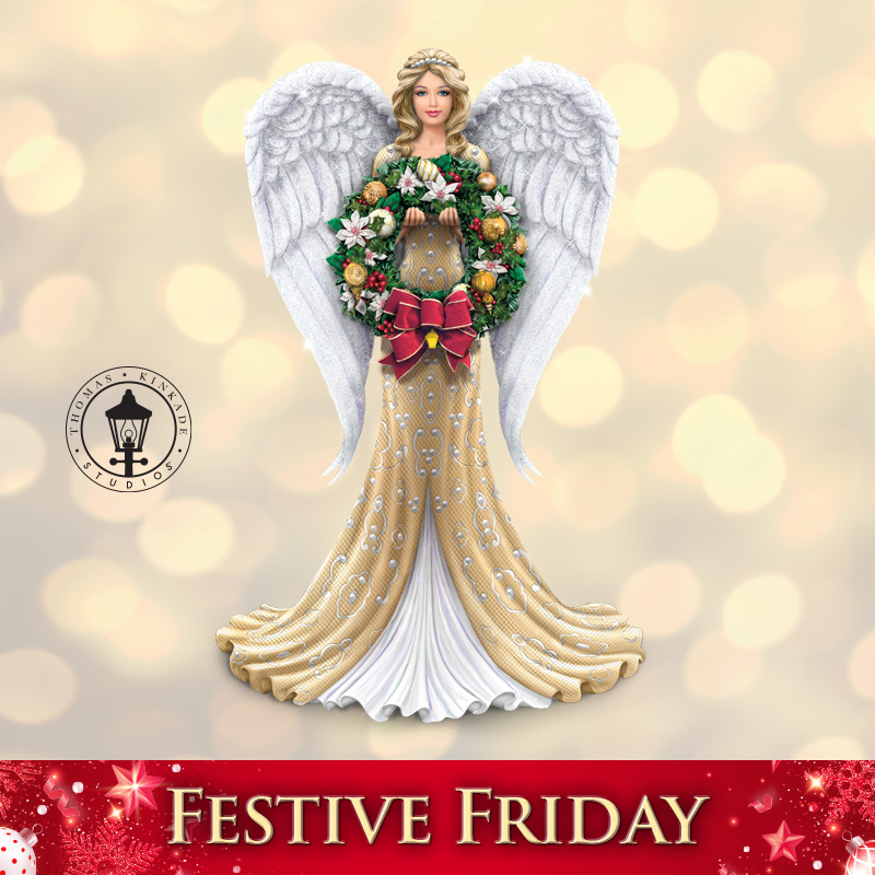 HamiltonCollect's tweet photo. Celebrate the Christmas season with this versatile angel inspired by the art of Thomas Kinkade. Comes with 4 swap-out sculpted seasonal wreaths! 🎄🎁

Click the link to shop: https://t.co/nB70LTTNtu https://t.co/GVEaFm9Kid