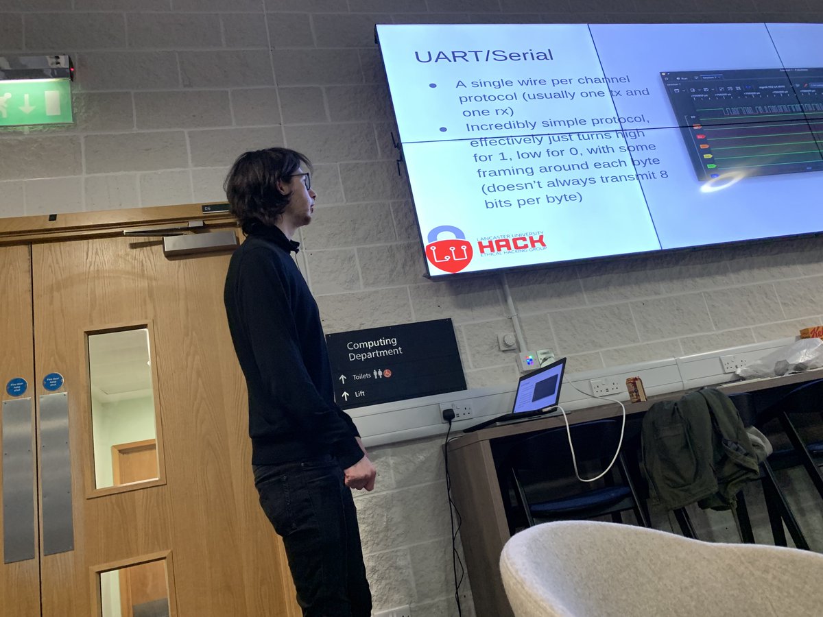 LancsUniHackers's tweet photo. This week @bsimms__ led a session on hardware hacking with some custom made hardware hacking labs, which provided challenges on tracing uart and i2c signals and dumping firmware! https://t.co/pZ7XDq3Tqv