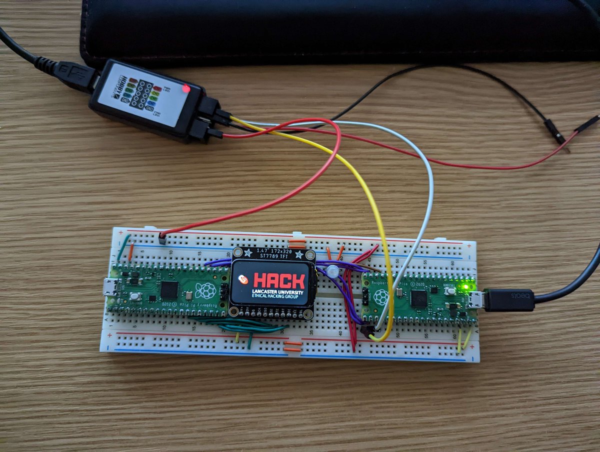 LancsUniHackers's tweet photo. This week @bsimms__ led a session on hardware hacking with some custom made hardware hacking labs, which provided challenges on tracing uart and i2c signals and dumping firmware! https://t.co/pZ7XDq3Tqv