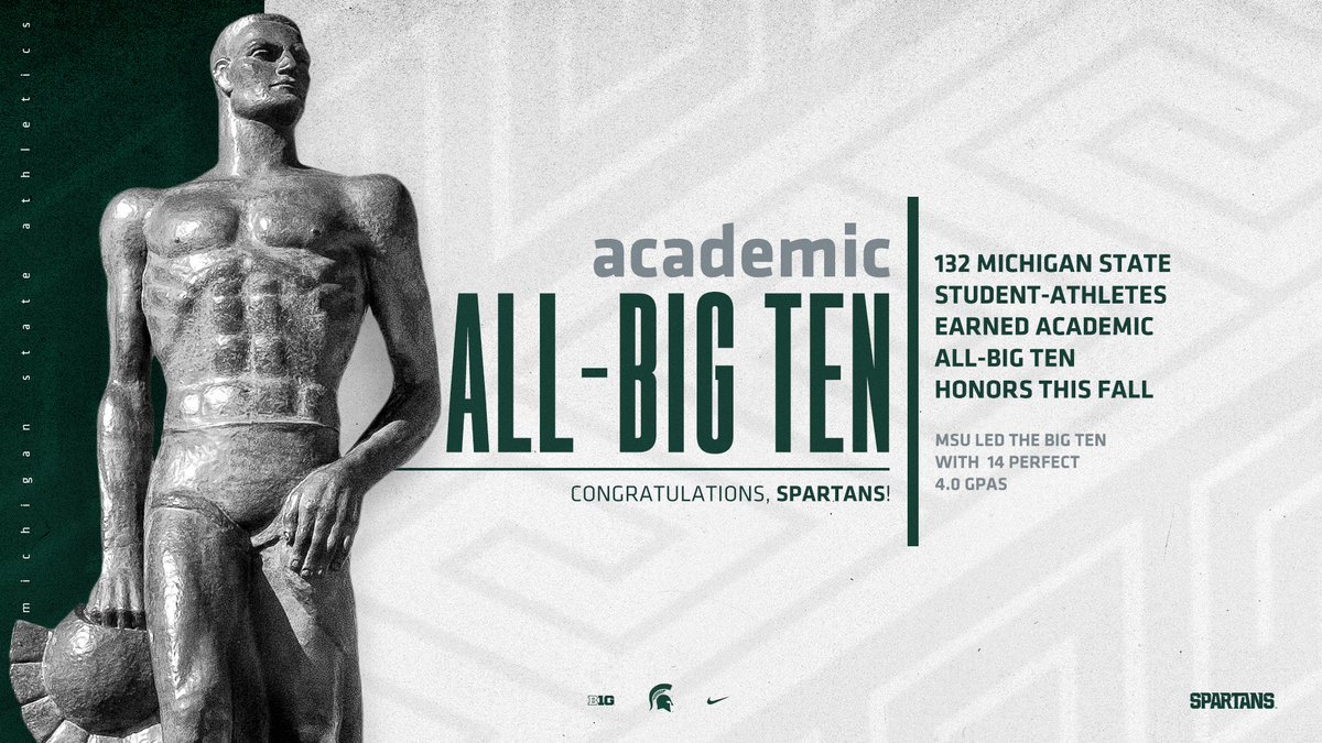 MSU_Athletics's tweet photo. Congratulations to the 132 Spartan student-athletes who earned Academic All-Big Ten honors this fall! 📚

https://t.co/M1DxgBY2Es https://t.co/Vji2CtB2zU