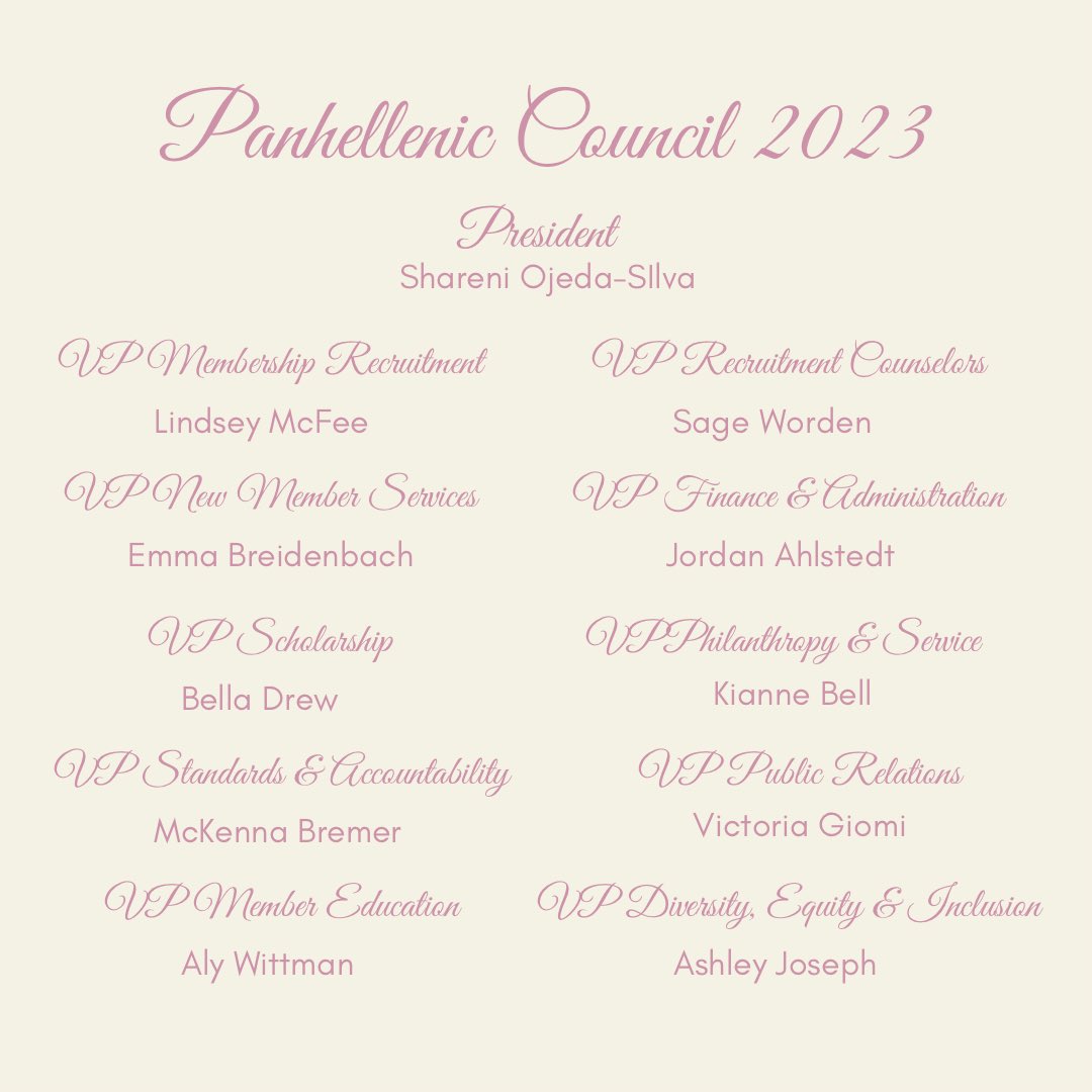Final Slate for the 2023 Panhellenic Council! You will do amazing things for the community🤍