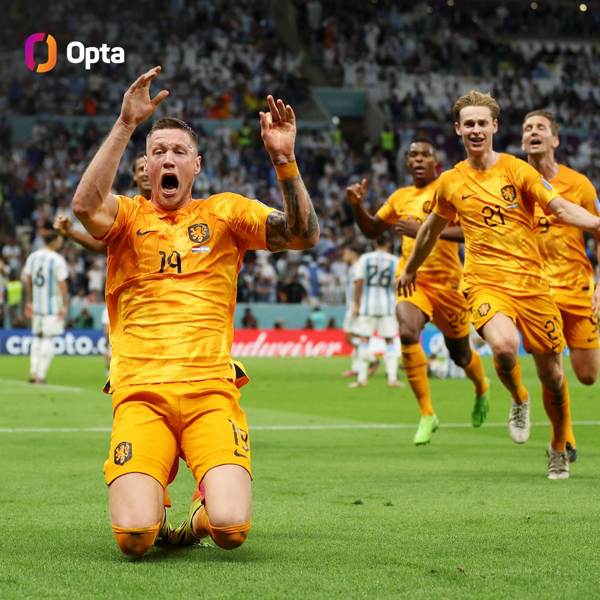 OptaJoe (@optajoe) on Twitter photo 2 - Wout Weghorst has become the first ever substitute to score twice in a World Cup match for Netherlands. His equaliser was timed at 100:30 - the latest second half goal in a World Cup knockout stage game since Opta have exact goal times (from 1966). Saviour. 2 - Wout Weghorst has become the first ever substitute to score twice in a World Cup match for Netherlands. His equaliser was timed at 100:30 - the latest second half goal in a World Cup knockout stage game since Opta have exact goal times (from 1966). Saviour.