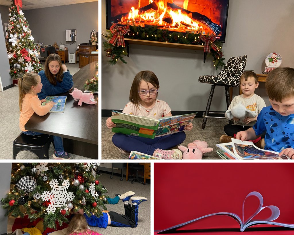 CR6Trojans's tweet photo. First graders had fun reading under the Christmas trees and by the "fire" during library class this month. They also really enjoyed reading to the high schoolers and showing off their decoding skills. #WeAreCommunity #ACommunityCommittedToSuccess https://t.co/d3b2YbXKTM
