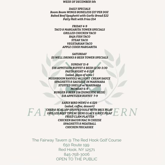RedHookGolfClub's tweet photo. Fairway Tavern Specials Dec 9th - 12th.⛳️ https://t.co/uDoH0ftXk1