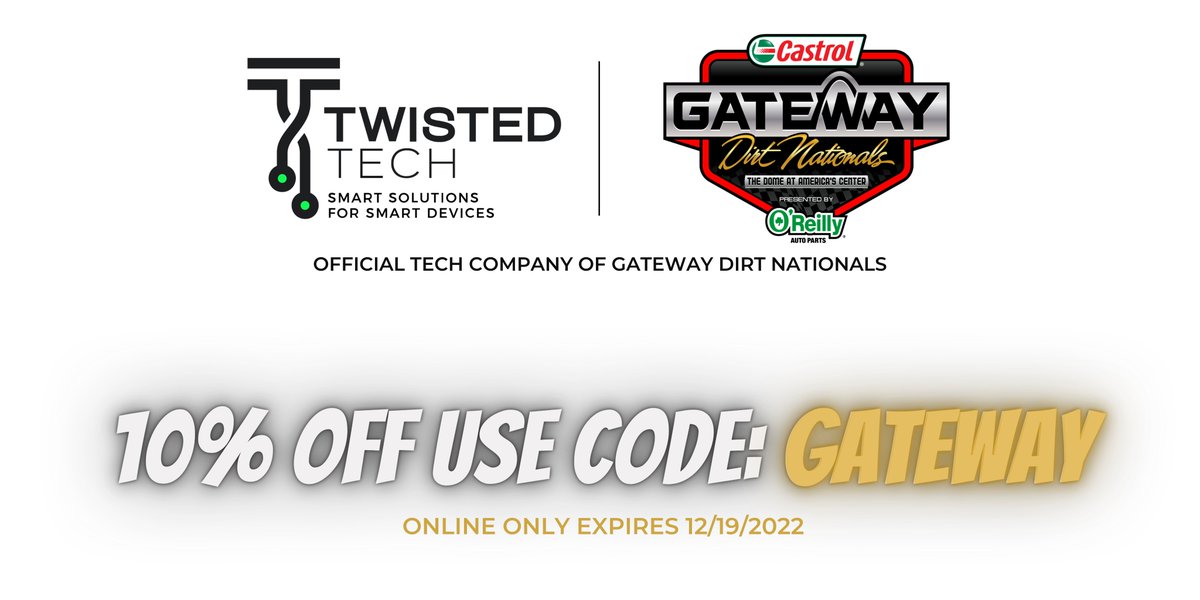 Post <a href="/GatewayDirt/">GatewayDirtNationals | #DirtInDecember</a>  sale going on NOW! 
Did you visit our booth at the dome? Now's your chance to get anything from our online store for 10%OFF. Perfect Christmas gifts for everyone.

Twistedtechit.com/shop CODE: GATEWAY