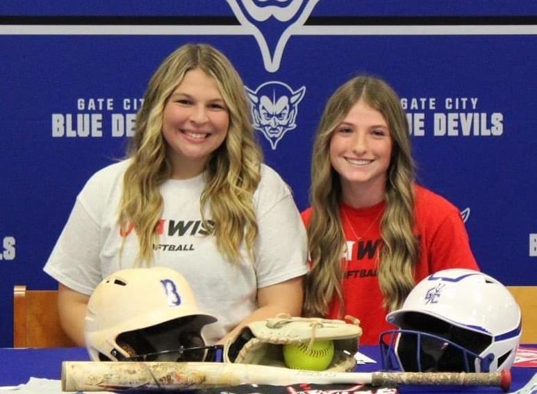 GCSBALL's tweet photo. Congratulations to Kaylynn (KK) Baker &amp; Addie Gibson on signing to continue their education &amp; softball careers @ UVA-Wise! We are so proud of you two! 💙🥎 #BLEEDBLUE https://t.co/eB7u2bjgUD