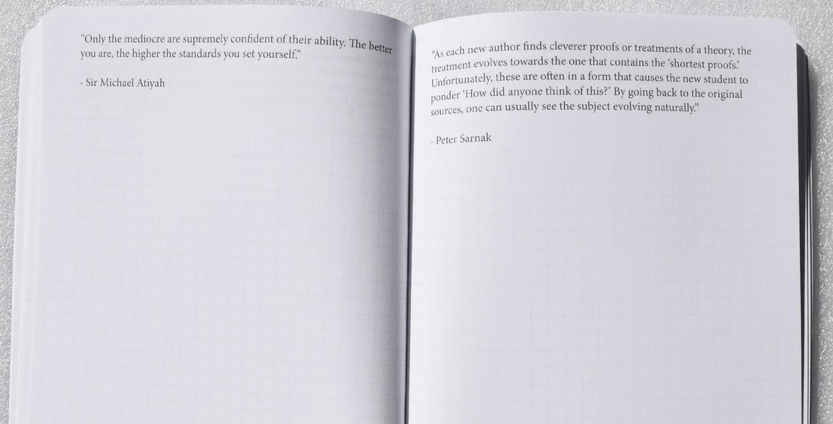 3blue1brown's tweet photo. Need a gift for a math enthusiast? We made a notebook filled with math-related quotes (124 in total).

I’ve been using my own at home, and there’s something strangely inspiring about doing math below an especially thought-provoking statement.

https://t.co/Ht8Z5wPzgZ https://t.co/fR9sQyOJcK