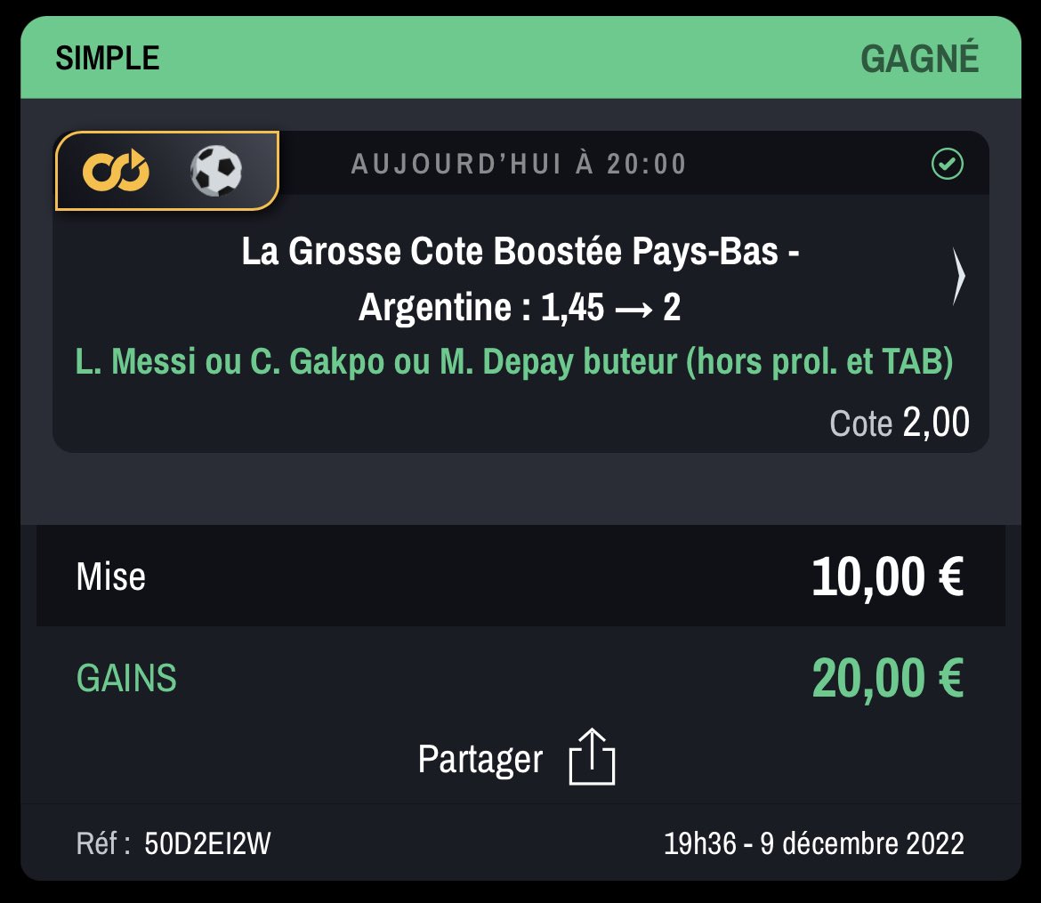 JokerTps's tweet photo. #FIFAWorldCup 

#NED  - #ARG 

👉 Messi ou Gakpo ou Depay @2,00 ✅

👉 Messi @2,10 ✅

#ExtraBet 🏆

👉 But de la tête @2,95 ✅

👉 match nul @3,15 ✅

Pas loin du perfect ce soir, j’espère que vous avez suivit !! 🤑🤩✅
 
#Qatar2022 https://t.co/8BMP0UpvuH