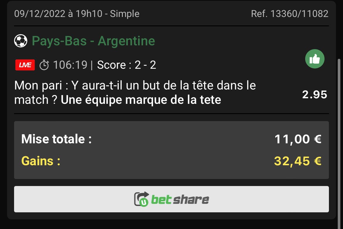 JokerTps's tweet photo. #FIFAWorldCup 

#NED  - #ARG 

👉 Messi ou Gakpo ou Depay @2,00 ✅

👉 Messi @2,10 ✅

#ExtraBet 🏆

👉 But de la tête @2,95 ✅

👉 match nul @3,15 ✅

Pas loin du perfect ce soir, j’espère que vous avez suivit !! 🤑🤩✅
 
#Qatar2022 https://t.co/8BMP0UpvuH