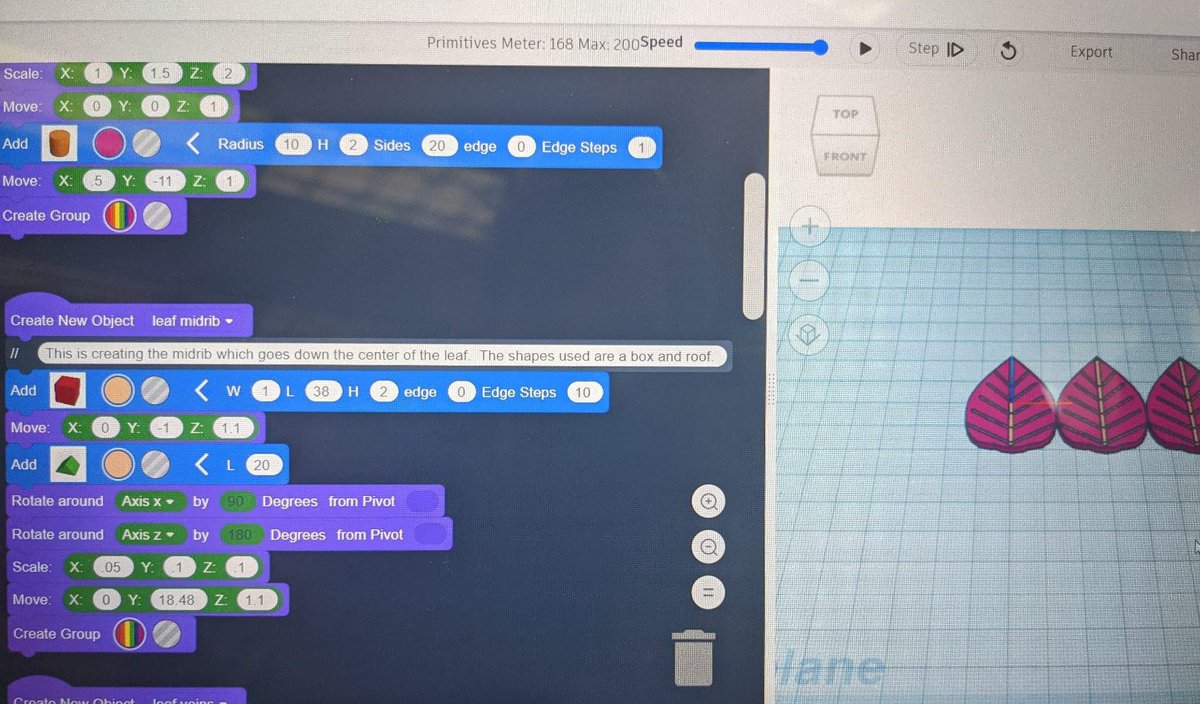 PineCrestSTEM's tweet photo. #PCGrade8 #PCGeometry ss explore @tinkercad CodeBlocks to recreate patterns in nature that can be used in biomimicry design 🌀 #PCDeeperLearning https://t.co/Nz5whnrjLe