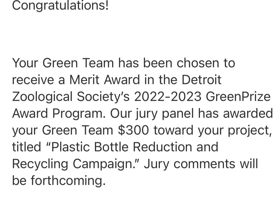 Yay! Second place in the GreenPrize competition! ⁦@HayesHuskies⁩