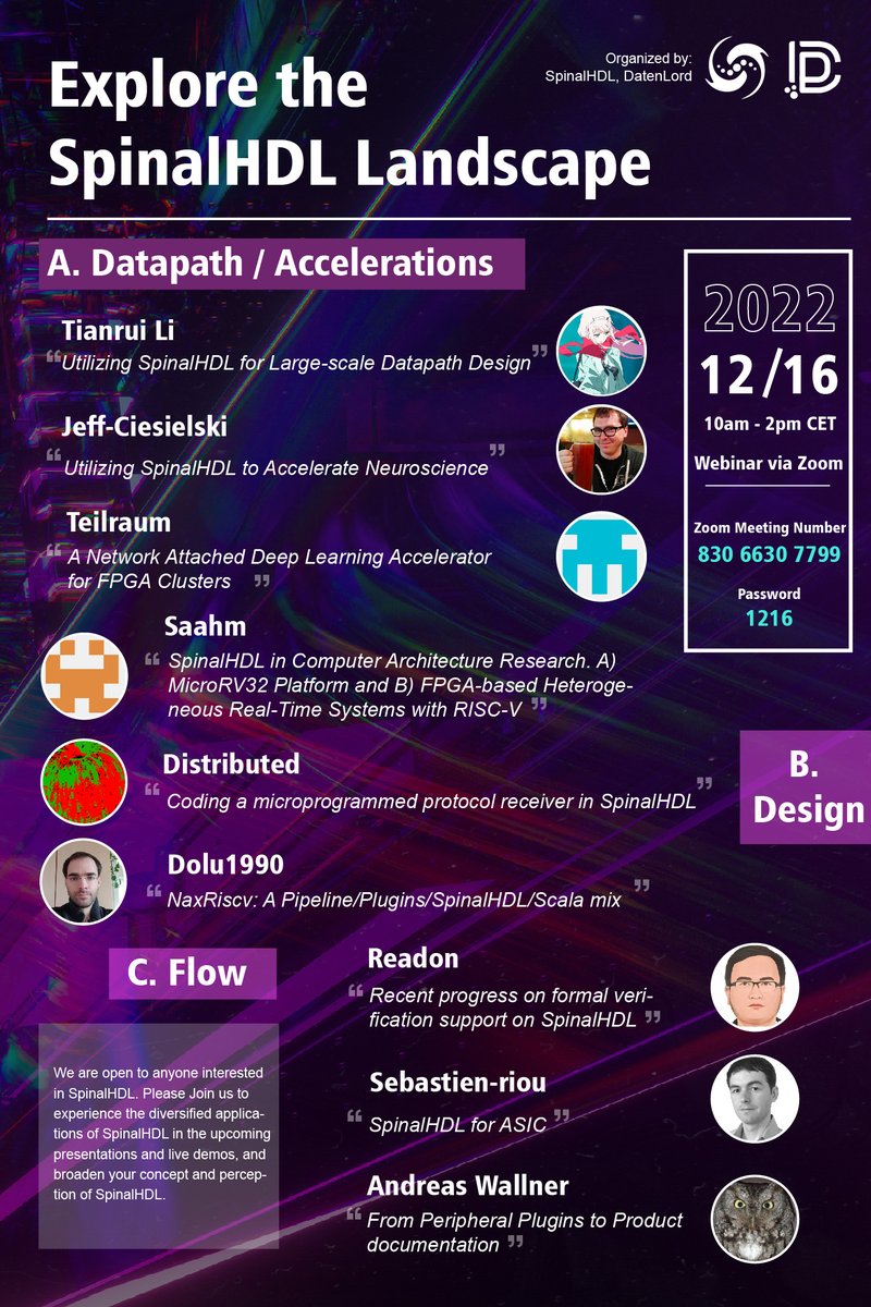 leaflabs's tweet image. Don&apos;t miss LeafLabs&apos; Jeff Ciesielski presenting at the #SpinalHDL &quot;Explore the SpinalHDL Landscape&quot; webinar next Friday, December 16.

He will be sharing how we&apos;re leveraging SpinalHDL to enable the rapid development of devices used for Neuroscience research!