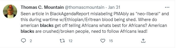 HornLeftists's tweet photo. 🔴Thomas Mountain Continues To Police Eritreans and Ethiopian Independent Left Voices While Putting Out Anti-Black Views Against @blkagendareport @Blacks4Peace
 
He used cover of leftism to support Trump 

2016 Leftists For Trump By Thomas C Mountain
https://t.co/jcNQPQW2f5 https://t.co/Eh8Z2MvO74