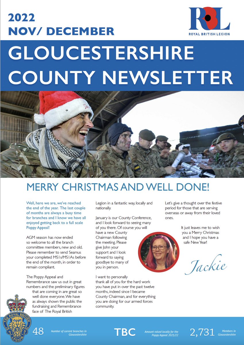 RBL Gloucestershire (@rblglos) on Twitter photo IT'S HERE!
Our final newsletter of the year has arrived ๐ญ
๐ Forest Green & Nailsworth remember
๐ Handy tips for recruitment and social media ๐ฑ
๐ The RBL Membership survey
๐ Tewkesbury turns 100 & you're all invited! ๐
and much more...
๐ counties.britishlegion.org.uk/.../county.../ IT'S HERE!
Our final newsletter of the year has arrived ๐ญ
๐ Forest Green & Nailsworth remember
๐ Handy tips for recruitment and social media ๐ฑ
๐ The RBL Membership survey
๐ Tewkesbury turns 100 & you're all invited! ๐
and much more...
๐ counties.britishlegion.org.uk/.../county.../