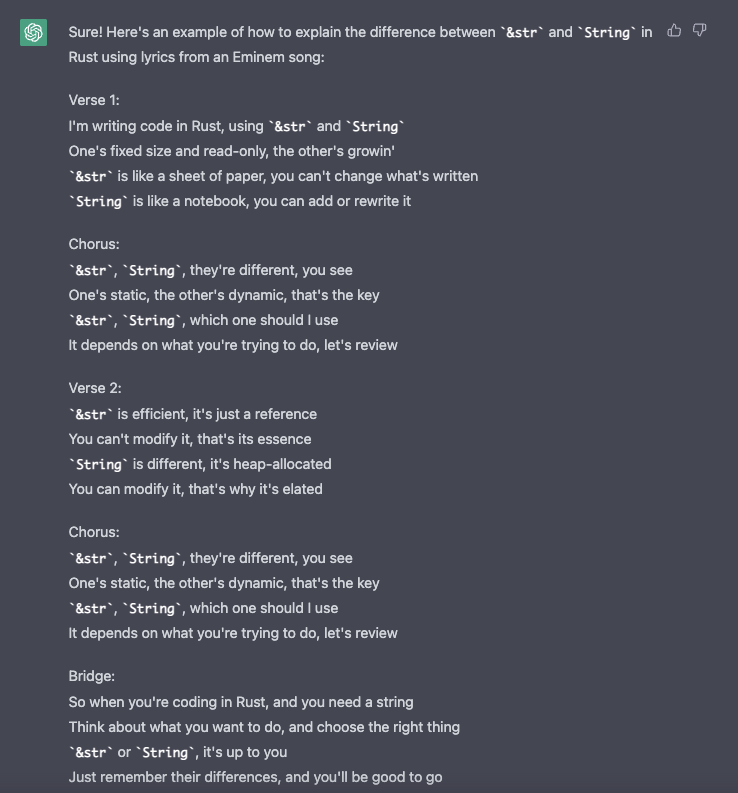 I asked ChatGPT to explain some Rust stuff in the style of Eminem....