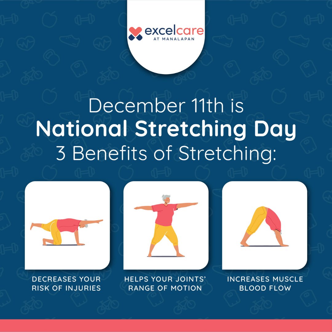 excelatManalap1's tweet photo. On December 11th, we are going to celebrate the National Stretching Day. With easy guidance, everyone can use this day as an opportunity to gain three bodily benefits: no risk of injuries, increased muscles' blood flow, and improved joints' range of motion. #NationalStretchingDay https://t.co/eFgNX8rtmL