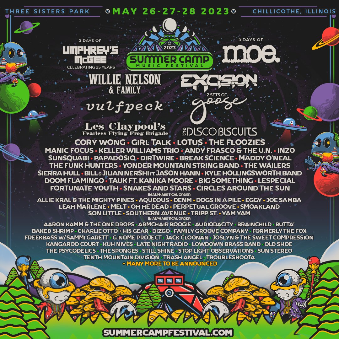 🧚 We're thrilled to be headed back to @SummerCampFest with <a href="/umphreysmcgee/">Umphrey's McGee</a>, <a href="/moeperiod/">moe.</a>, <a href="/WillieNelson/">Willie Nelson</a>, <a href="/vulfpeck/">Vulfpeck</a>, <a href="/primus/">Primus</a>, <a href="/Excision/">Excision</a>, <a href="/goosetheband/">Goose</a>, <a href="/disco_biscuits/">The Disco Biscuits 🌲👽🌲</a> and so many more next Memorial Day Weekend. #SCamp23 

➡ SummerCampFestival.com
