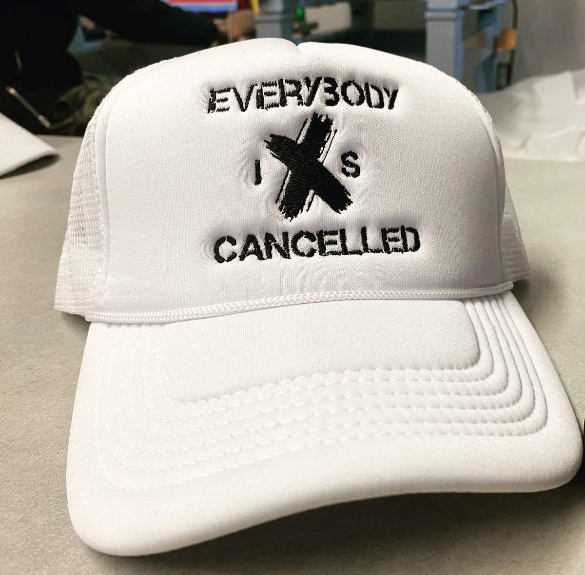 White #EveryBodyIsCancelled By Doñé Trucker Order Yours today,Shop Doñé! 

#DoñéIsTheBrand

IG: @doneroyaltybrand 

DoneRoyaltyBrand.com